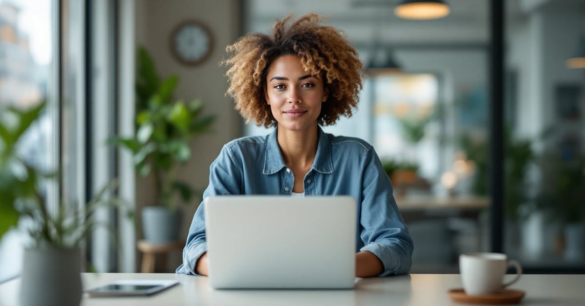 Personne consultant des offres d'emploi France Travail sur un ordinateur dans un bureau moderne