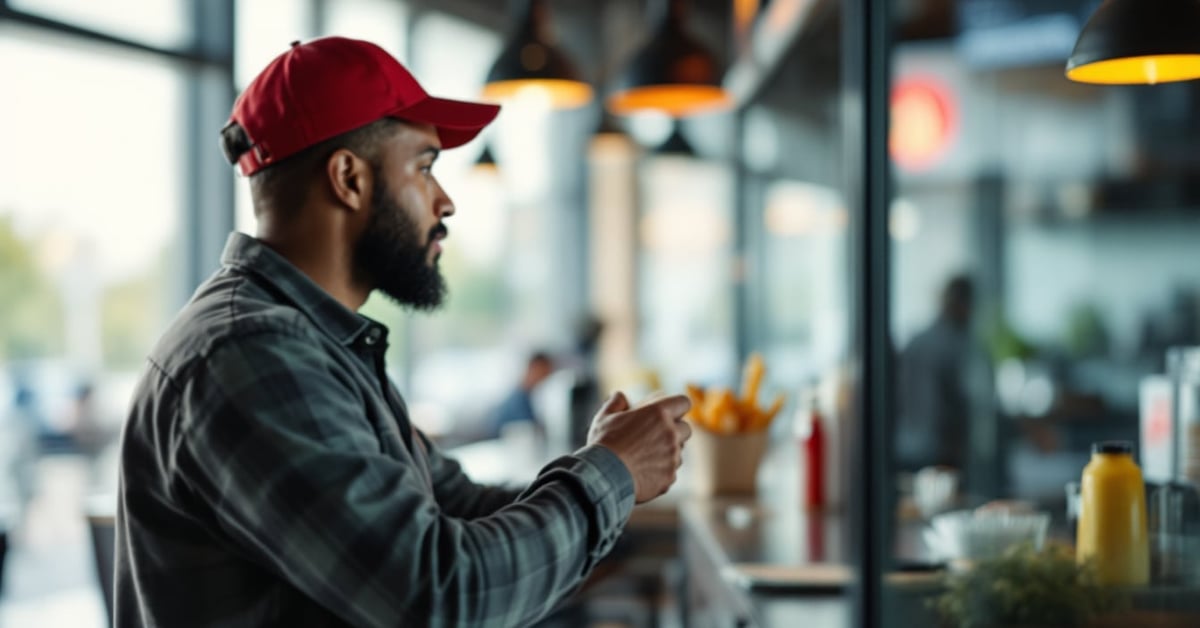 Employé McDonald's en uniforme dans un restaurant moderne — mcdonald recrutement