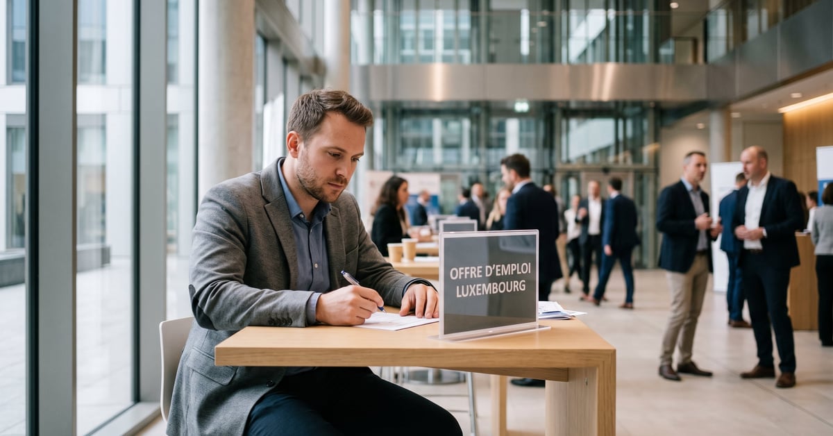 Offre d'emploi Luxembourg – candidat en entretien professionnel dans un bureau moderne
