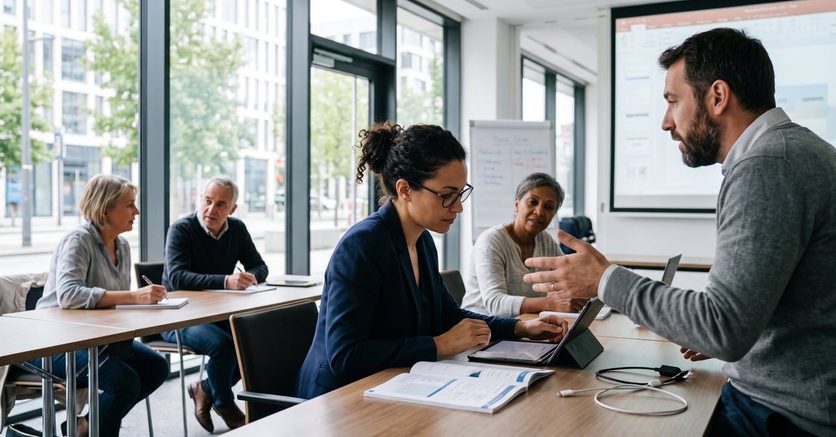 Formation continue et professionnelle : un professionnel en cours d'apprentissage dans un cadre moderne